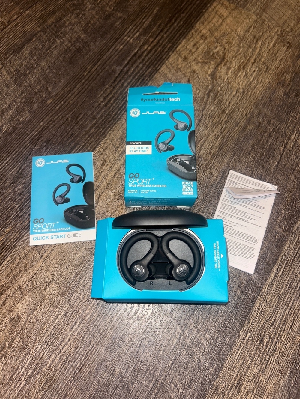 JLab Go Sport+ True Wireless Earbuds Graphite Earhook Bluetooth 35+ Hr Black